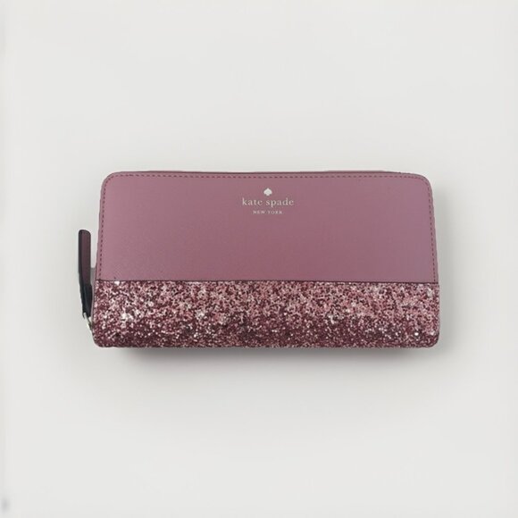 Kate Spade New York Greta Court Penny Pinkish Purple Glitter Metallic Wallet - Picture 1 of 6